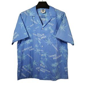 VTG 80s S/S Button Up Hawaiian Shirt Top Single-Stitch Palm Tree Honolulu Oahu